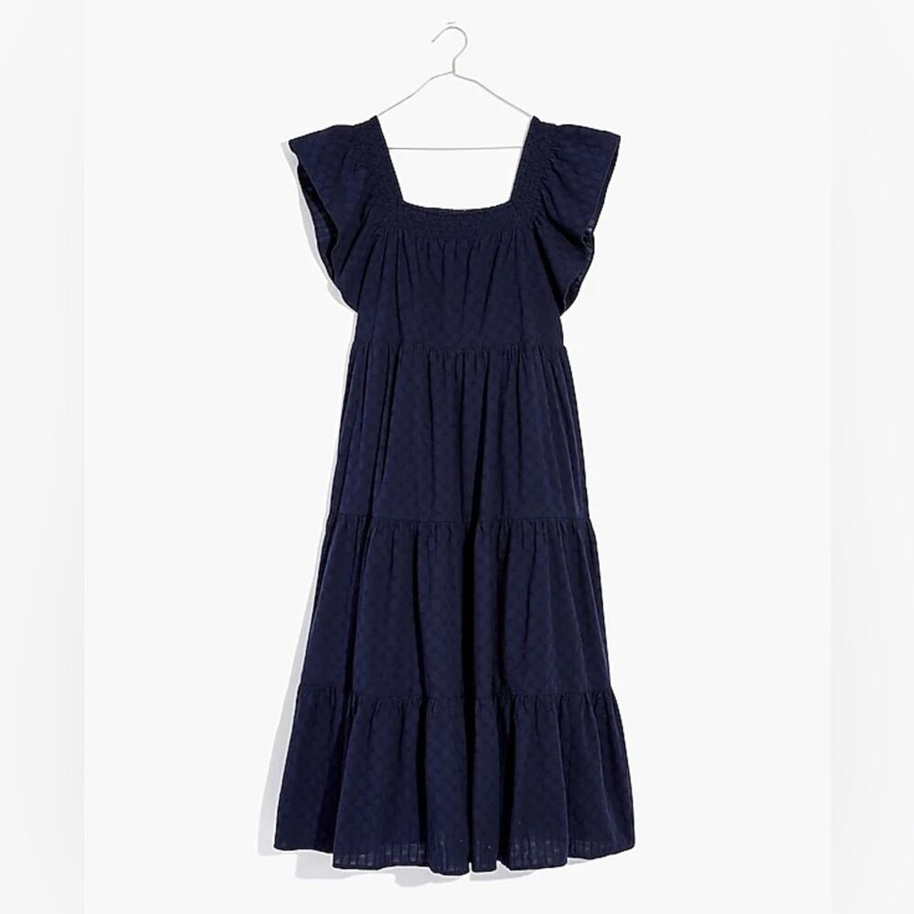 Madewell Ruffle-Sleeve Tiered Midi Dress in Textured Check